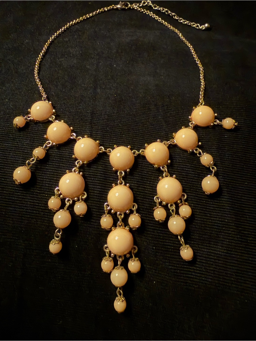 Chandelier bubble bib gold-tone peach statement necklace